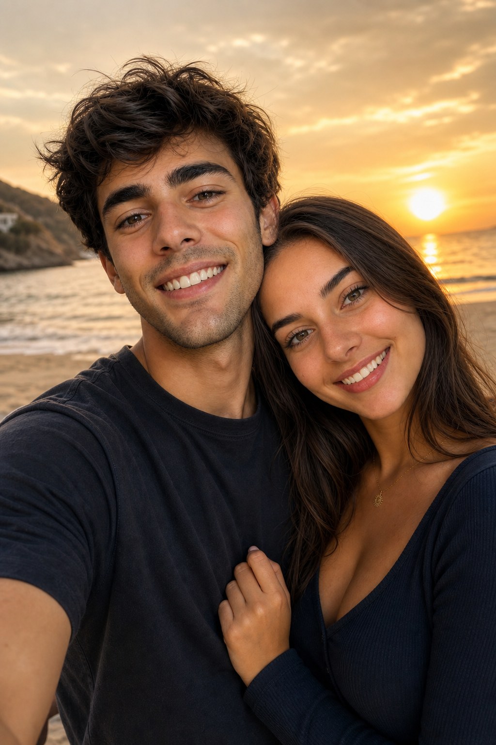Merged couple portrait on a beach at sunset